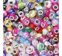 50 Pcs Large Hole Beads Assorted Mixed Colors European Craft Beads Large Hole Spacer Bead Lampwork Murano Fairy Wand Garden Big Bead for DIY Beadable Pen Charm Bracelet Decorative Jewelry Making