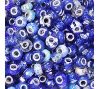 50 Pcs Large Hole Beads Spacer Bead Assorted Dark Blue European Craft Big Beads Large Hole Lampwork Murano Fairy Wand Garden Bead for DIY Beadable Pen Charms Bracelet Keychain Jewelry Making Supplies