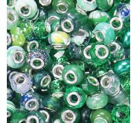 50 Pcs Large Hole Beads Spacer Bead Assorted Dark Green European Craft Big Beads Large Hole Lampwork Murano Fairy Wand Garden Bead for DIY Beadable Pen Charms Bracelet Keychain Jewelry Making Supplies
