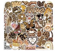 50 Pcs Leopard Print Aesthetics Stickers for Phone,Guitar,Laptop,Water Bottles,Skateboard,Luggage,Retro Style Stickers Waterproof Vinyl,Graffiti Decorate for Teens Girls Boys Children Motivate Gift