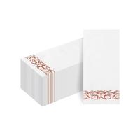 50 PCS Linen Feel Napkins,White and Rose Gold Napkin Disposable,Paper Napkins for Bathroom, Wedding, Party, Birthday, Dinners Events,42x30cm