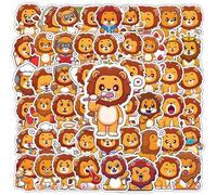 50 Pcs Lion Stickers Waterproof Cute Animals Stickers for Laptop Water Bottle Computer Scrapbook Skateboard Bike Car Phone Luggage,Vinyl Aesthetic Cartoon Forest Lion Sticker for Adults Boys