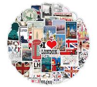 50 Pcs London Travel Vinyl Stickers,British Style Graffiti Stickers,Vinyl Waterproof Sticker for Kids Teens Girls,for Phone Laptop Bottles Skateboard Computer Phone Luggage Guitar Gifts Sticker