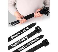 50 PCS Long Heavy Duty Cable Ties Black,650mm x 9mm with 80 KGS Ultra Strong Tensile Strength, Large UV Resistant Extra Long Cable Zip Ties Wraps for HVAC Outdoor Construction