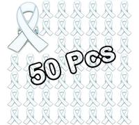 50 Pcs Lung Cancer Awareness Pins White Ribbon Pins Peace Promote Blindness Victims of Terrorism and Adoption Awareness Pin