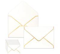 50 pcs Mailing Card Envelopes, Quick Seal Envelopes, Invitation Envelopes 18.5 x 13.5 cm, Elegant envelopes with Gold Border, Gift Card Envelopes for Invitations Wedding Birthday Business (White)