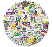 50 PCS Mardi Gras Stickers,Carnival Stickers,Vinyl Waterproof Stickers for Laptop,Water Bottles,Luggage,Computer,Cellphone,Skateboard,Guitar,Flag