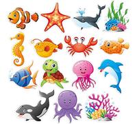 50 PCS Marine Animal Cutouts, Double-sided Printing Ocean Creature Accents Cut-outs, Fish & Coral Bulletin Board Classroom Decoration, Under the Sea Themed Party Supplies for Kids Students