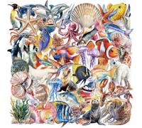 50 Pcs Marine Life Stickers for Kids Teens Adults Boys Girls Gift,Ocean Animal Stickers Pack for Laptop,Skateboard,Luggage,Car,Bike, Cup,Computer,Water Bottle Decor,PET Vinyl Waterproof Stickers