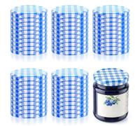 50 Pcs Mason Jar Lids 82mm, Twist off Jam Jar Lids 82mm, Replacement Canning Lid for Mason Jars Cans Preserves Honey Marmalade(Blue Plaid)