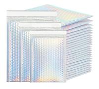 50 Pcs Metallic Bubble Mailers, Glamour Holographic Bubble Envelopes with Self-Adhesive Seal, Bubble Lined Foil Mailing Envelopes for Phones, Jewelry, Makeup Tools