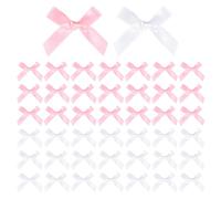 50 pcs Mini Bows Pink Satin Ribbon Mini Bows for Gift Wrapping 1.5" Baby Pink Satin Ribbon-Twist Tie-Bows Tiny Craft Bowknot Sewing Accessories(Pink,White)