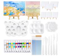 50 Pcs Mini Canvas and Easel Set,Small Canvas Painting Set with 8 Canva for Painting,12 Acrylic Paint,10 Paintbrushe,6 Palette,6 Spatula,Painting Tools for Kids, Artist Oil Painting