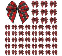50 Pcs Mini Christmas Tree Bows Decorations 2.5cm Gingham Ribbon Bows Decoration Xmas Plaid Ribbon Bow Ornaments with Festival Bow Decoration for New Year Christmas Wreaths Xmas Trees Decoration