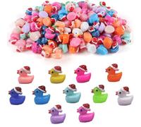 50 PCs Mini Ducks, Indoor Decoration Christmas Ducks Multicolor Tiny Ducks Landscape Decorations Ducks Figurines wtih Christmas Hat for Aquarium Dollhouse Fairy Garden Landscape Decor
