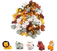 50 pcs Miniature Animal Figurines Set - Elephant, Giraffe, Lion, Cow & Horse (10 Each) for Fairy Gardens, Outdoor Decor & Craft Projects - 2-4 cm Height Durable Resin Models