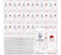 50 Pcs Moist Towelettes Individually Wrapped Scented Disposable Face Towels Essential Oil Infused Moist Terry Cotton Towel for Use Hot or Cold Travel Body Spa (Rose, Lavender)