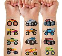 50 PCS Monster Trucks Temporary Tattoos for Kids, Monster Truck Fake Tattoos for Birthday Party Supplies Racing Car Checkered Flag Trophy Flame Tattoo Stickers for Kids Boys Girls Party Bag Filler