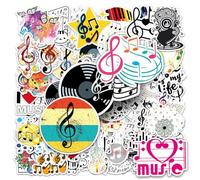 50 Pcs Music Stickers for Kids Teens Adults Band Guitar Neck Vinyl Waterproof Musical Theatre Stickers Graffiti Laptop Skateboard Water Bottle Suitcase Sticker
