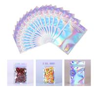 50 Pcs Mylar Zip Lock Bag, Reusable Rainbow Small Ziplock Bags, Smell Proof & Moisture Proof, 10.5x15cm/4x5.9inch, Perfect for Goodie, Candy, Cookies, Party Favours & Jewelry Storage