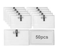 50 Pcs Name Badges for Work with Crocodile Clip and Secure Pin, 9x5.6cm Professional Name Tag Clothes Name Labels Badge Holder Conference Staff Badge Horizontal ID Holders for Office School