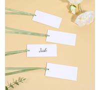 50 Pcs Name Place Cards for Table Setting, Reserved Seating Blank Tags, 1.6"x 3.5" Wedding Name Place Cards with Sage Green Satin Ribbon for Banquet Wedding Dinner Party Ceremony Church Pews Seating