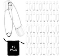 50 Pcs Nappy Pins, Diaper Pins Baby Safety Pins with Locking Closures 2.17 Inch/ 55 cm Stainless Steel Plastic Head Child Safety Pin Sewing Safety Pins for Diaper Clothes Dress with Velvet Bag(White)