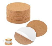 50 PCS Natural Wood Cork Coasters: 8 cm Self Adhesive Wooden Coasters for DIY Craft Projects, Coffee Cups, and Home Decor - Reusable, Non-Slip Drink Mats