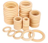 50 Pcs Natural Wood Rings, HNYYZL Unfinished Solid Wooden Rings Wood Loop Ring, for DIY Crafts Christmas Ornaments Wedding Decorations, 5 Size
