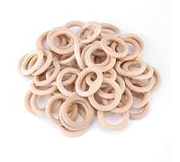 50 PCS Natural Wooden Rings, Unfinished Smooth Wooden Ring, Wood Circles for Craft, DIY Ring Pendant and Jewelry Making
