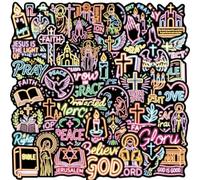50 Pcs Neon Faith Vinyl Decals Christian Cross Bible Stickers for Notebook | fifty decals carry assorted neon faith graphics with cross and bible print details