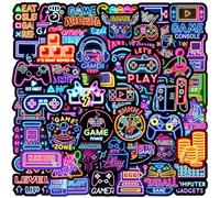 50 Pcs Neon Gamepad Stickers Waterproof Cartoon Trendy Gamer Controller Sticker for Laptop Skateboard Water Bottle Computer Car Bike Guitar,Vinyl Cool Funny Joystick Decals for Kids Teens Adults