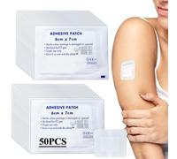 50 Pcs Non-Woven Adhesive Dressings with Absorbent Pad, 6cm x 7cm Adhesive Dressing Plasters for Wounds First Aid, Individually Wrapped