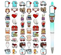 50 Pcs Nurse Theme Silicone Focal Beads for Pens, 25 Styles Stethoscope Scrubs Theme Pen Charms, Cute Silicone Charms for Hospital Gift Making, Keychain DIY, Bracelet Necklace Jewelry Supplies