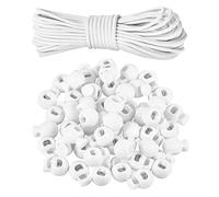 50 Pcs Nylon Drawstring Toggles - 32 Feet Drawstrings Plastic Single Toggle Stoppers Buttons Fastener Slider, Cord Stopper with Cord Lock for Shoelaces, Clothing, Backpack