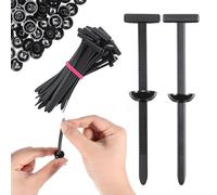 50 Pcs Nylon Universal Cable Tie Buckle, Heavy Duty Self-Locking Nylon Zip Ties Holder Plastic Cable Ties Tool T-Shaped Black Zipties and Round Lock Clipsfor Car Daily Repair Cables Management