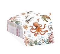 50 Pcs Ocean Animals Cocktail Napkins 5 x 5 inch 3Ply Under The Sea Paper Napkins Disposable Absorbent Turtle Octopus Beverage Napkin for Summer Ocean Themed Birthday Summer Party Tea Bar