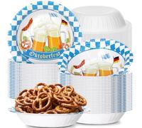 50 Pcs Oktoberfest Party Bowls 16 oz German Beer Festival Blue and White Flag Disposable Paper Bowls Bavarian Party Supplies Decorations for German Oktoberfest Beer Beverage Festival Parties