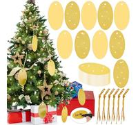 50 Pcs Oval Christmas Gold Gift Tags Glitter and Foil Design Gift Tags with Rope Small Present Tags Xmas Paper Tags Wrapping Tags Labels for Christmas Tree Hanging Decoration
