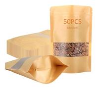 50 Pcs Paper Bags for Food,Ziploc bags,Paper Food Bags, 10x15cm Kraft Stand Up Pouches with Zip Lock Tear Notch and Transparent Window