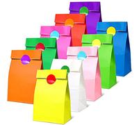 50 PCS Paper Party Bags for Kids, TOOELMON Multi-Color Kraft Paper Gift Bags Candy Goodie Treat Bags with 60 PCS Stickers for Halloween, Christmas, Birthday, Wedding Parties (130 * 80 * 240mm)