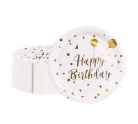 50 Pcs Party Paper Plates 9 inch, Happy Birthday Black and Gold Foil Polka Dots 23cm Dinner Disposable Plate Tableware for Graduation Wedding Children's Day Birthday Camping Picnics All Occasions