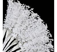 50 Pcs Pearl Beaded Stems, 4mm Bead String Garland Floral Picks, Flexible Beaded Spray Sticks for Wedding Bouquets, Vase Arrangements, DIY Crafts and Christmas Tree Decorations (White)