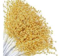 50 Pcs Pearl Beaded Stems, 4mm Bead String Garland Floral Picks, Flexible Beaded Spray Sticks for Wedding Bouquets, Vase Arrangements, DIY Crafts and Christmas Tree Decorations (Gold)