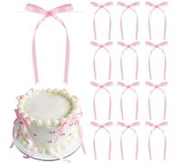 50 Pcs Pink Bow Cake Topper Bowknot Ribbons Bow Cake Dessert Picks Cake Decorations for Baby Shower Kids Birthday Wedding Party Anniversary