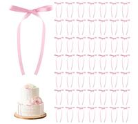 50 Pcs Pink Bow Cake Toppers,Vintage Ribbon Satin Bowknot Decorations for Cake Coquette Themed Coquette Bow Cupcake Topper for Birthday Wedding Baby Shower Bridal Bachelorette Party Supplies