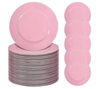 50 Pcs Pink Charger Plates Bulk, 13" Round Beaded Plate for Dinner, Decorative Plastic Table Chargers for Wedding, Holiday Party, Baby Shower, Event Decoration