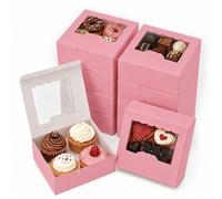50 PCS Pink Cookie Boxe 13.5 x 13.5 x 5 cm Cupcake Boxes with Windows