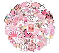 50 Pcs Pink Cute Stickers Pack, Waterproof Self-Adhesive, Vinyl Stickers Decals Kawaii Stickers Aesthetic for Water Bottles Laptops Scrapbooks Journaling Girls Teens (Various Patterns)