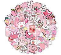 50 Pcs Pink Cute Stickers Pack, Waterproof Self-Adhesive Vinyl Stickers Decals Kawaii Stickers Aesthetic for Water Bottles Laptops Scrapbooks Journaling Girls Teens (Various Patterns)
